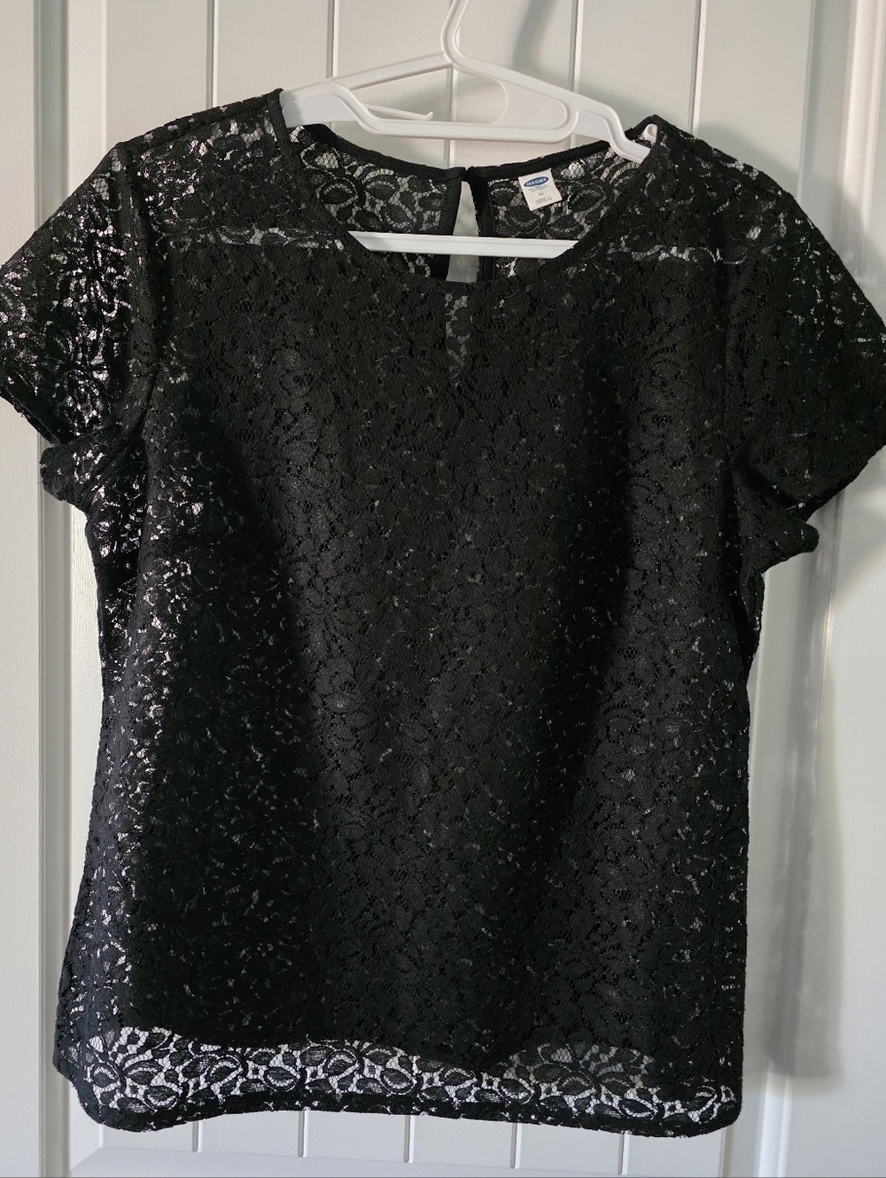 Old Navy Lace Overlay Black Short Sleeve Top Medium